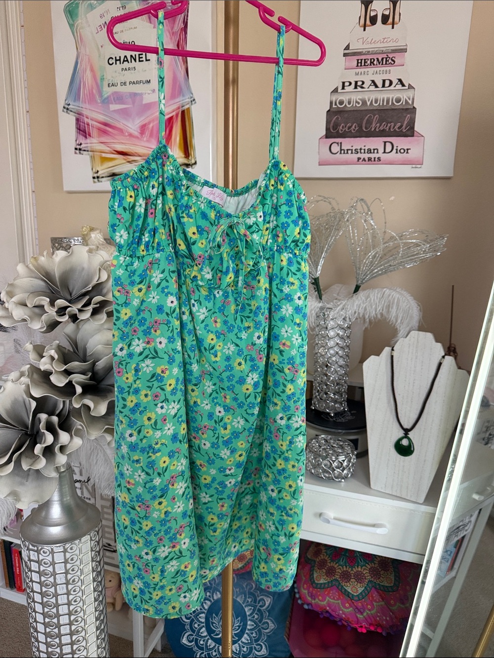 Pink Lily Mint Green Floral Spaghetti Strap Dress